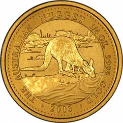 Reverse Design of a Year 2001 Australian Quarter Ounce Gold Kangaroo Nugget Coin