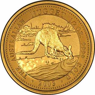 Reverse Design of a Year 2000 Australian Half Ounce Gold Kangaroo Nugget Coin