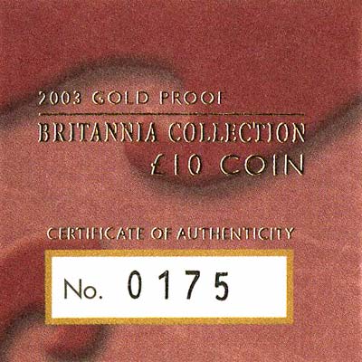 2003 Tenth Ounce Proof Britannia Certificate</b>