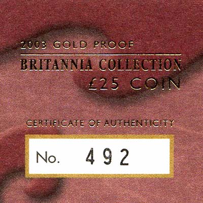 2003 1/4oz Britannia Certificate