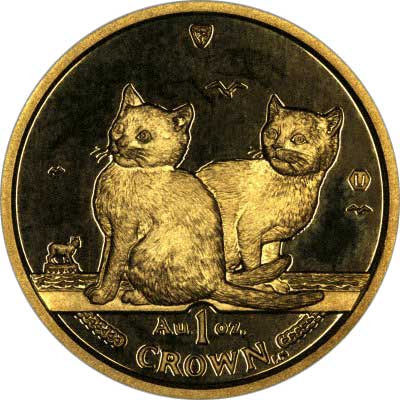 Two British Blue Cats on Reverse of 2003 Manx Gold Crown