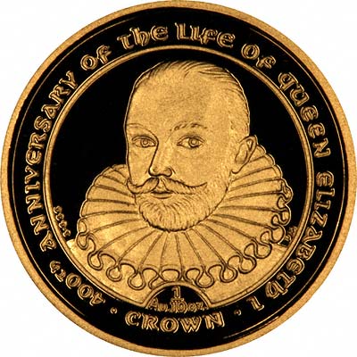Sir Francis Drake on Reverse of 2003 Manx Gold Proof Tenth Ounce Crown