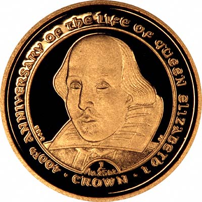 William Shakespeare on Reverse of 2003 Manx Gold Proof Twenty Fifth Ounce Crown