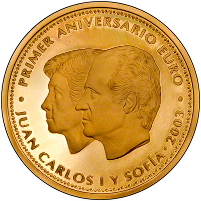 Obverse of 2003 Spanish Gold Proof 200 Euros
