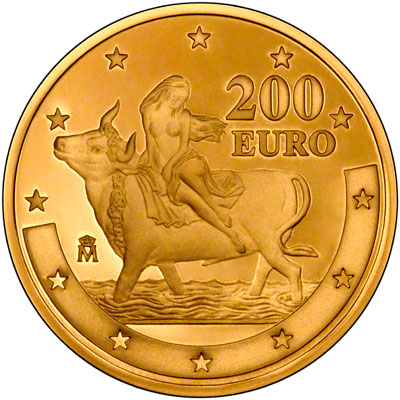 Reverse of 2003 Spanish Gold Proof 200 Euros