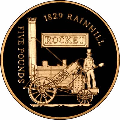 Reverse of 2004 Alderney 'The Rocket' Gold £5 Proof