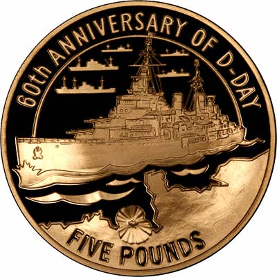 D-Day 60th Anniversary on Reverse of 2004 Alderney Gold £5 Crown