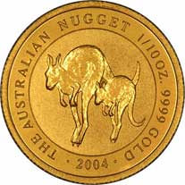Reverse Design of a Year 2001 Australian Tenth Ounce Gold Kangaroo Nugget Coin