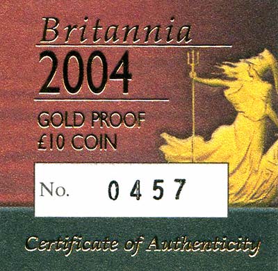 2004 Tenth Ounce Proof Britannia Certificate</b>