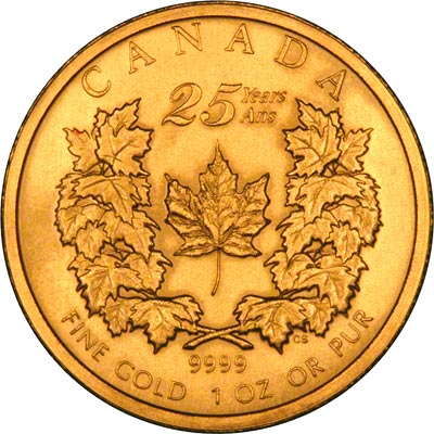 25th Anniversary Design on Reverse of 2004 Canadian Gold Maple Leaf