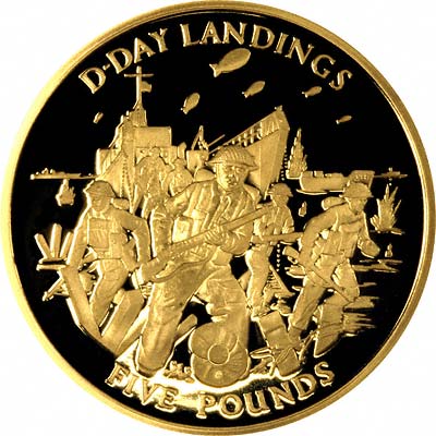 D-Day Landings on Reverse of 2004 Gibraltar Gold £5 Coin