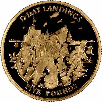 Reverse of 2004 Gibraltar D-Day Landings Five Pounds Gold Proof