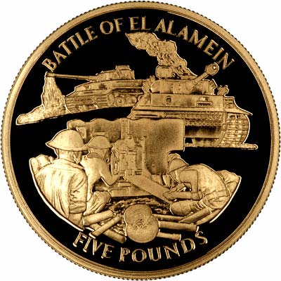 Reverse of 2004 Gibraltar Battle of El Alemain Five Pounds Gold Proof