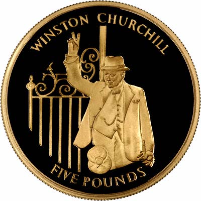 Reverse of 2004 Winston Churchill Five Pounds Gold Proof