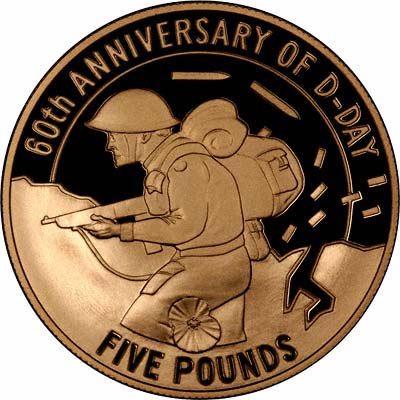 D-Day 60th Anniversary on Reverse of 2004 Guernsey Gold £5 Crown