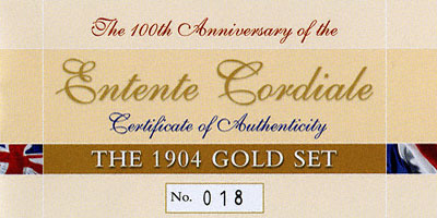 2004 Entente Cordial Two Coin Set Certificate