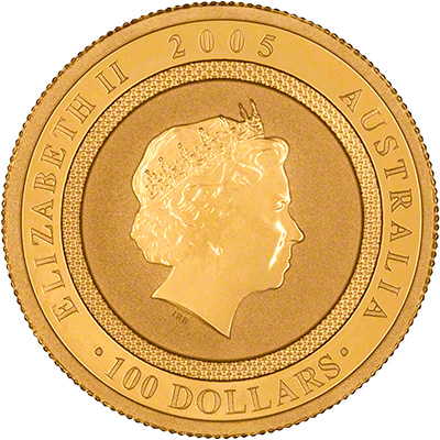 Reverse of 2005 Australia $100 Dancing Man 1 Ounce Gold Coin