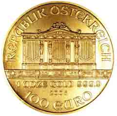 Obverse of 2005 Austrian One Ounce Philharmoniker Gold Coin