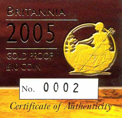 2005 Tenth Ounce Proof Britannia Certificate</b>