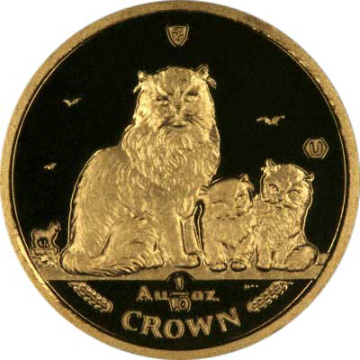 Tonkinese Cat & Two Kittens on Reverse of 2005 Manx Gold Crown