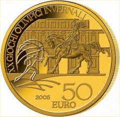 Reverse of Italian Gold €50 for 2006 Turin Winter Olympics