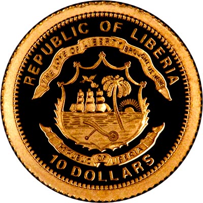 Obverse of 2005 Liberian Gold Proof 10 Dollars