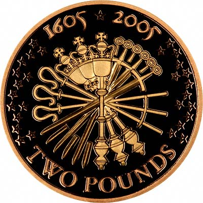 Reverse of 2005 Guy Fawkes Gunpowder Plot £2 Gold Proof