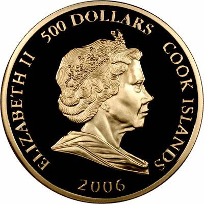 Obverse of 2006 Cook Islands Gold Proof $500 Coin