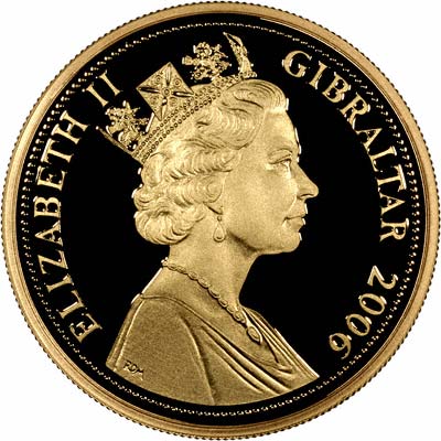 Obverse of 2006 Gibraltar Queen's 80th Birthday Gold Proof Ten Pounds