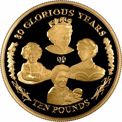 Reverse of 2006 Gibraltar Queen's 80th Birthday Gold Proof Ten Pounds