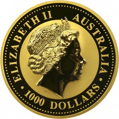 Obverse of 2007 Australian 10 Ounce Gold Kangaroo Nugget Coin