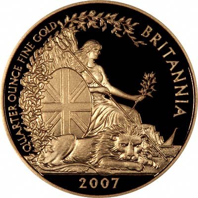 Reverse of 2007 Quarter Ounce Gold Britannia Proof