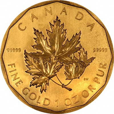 Reverse of 2007 Canadian One Ounce Gold Maple Leaf - 50 Dollars