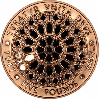 Reverse of 2007 Gold Proof Five Pound Crown