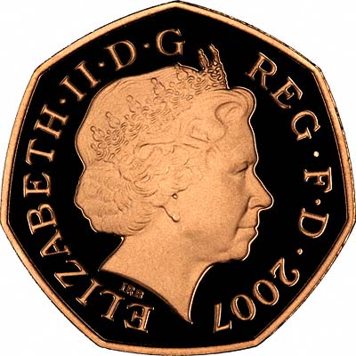 Obverse of 2007 Scouting Fifty Pence Gold Proof