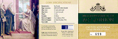 2007 £2 Gold Proof - Act of Union Certificate