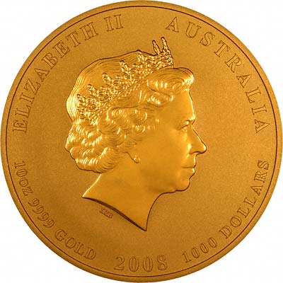 Obverse of Ten Ounce Year of the Mouse Gold Coin- Series II