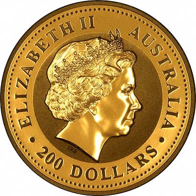 Obverse of 2008 Australian 2 Ounce Gold Kangaroo Nugget Coin