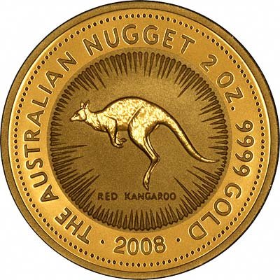 Reverse of 2008Australian 2 Ounce Gold Kangaroo Nugget Coin