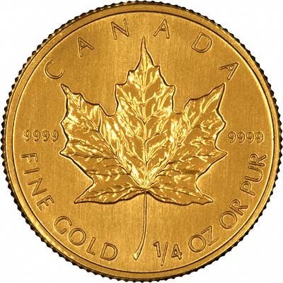 Obverse of 2008 Canadian Quarter Ounce Gold Maple Leaf