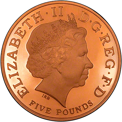 Obverse of 2008 Gold Proof Five Pounds Prince Charles' 60th Birthday Crown