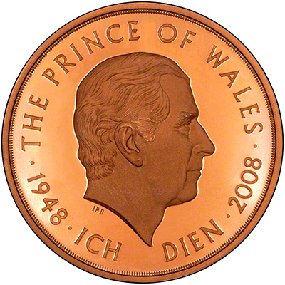 Reverse of 2008 Proof Five Pounds Gold Prince Charles' 60th Birthday Crown