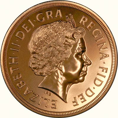 Obverse of 2008 Brilliant Uncirculated Five Pounds Gold Coin
