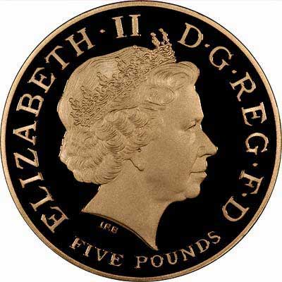 Obverse of 2008 Elizabeth I Accession 450th Anniversary £5 Crown Gold Proof