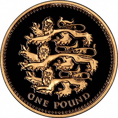 English Three Lions on Reverse of 2008 Proof Gold One Pound Coin