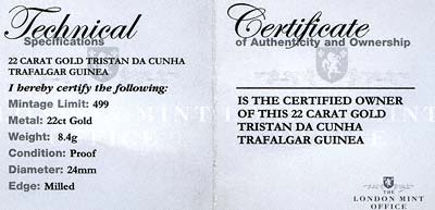 2008 Gold Proof Guinea Certificate