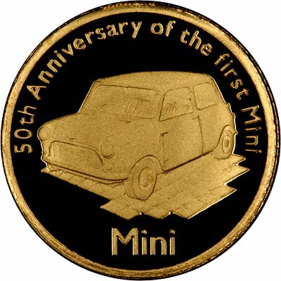 Reverse of 2009 Alderney 50th Anniversary of the Mini Gold Proof One Pound Coin