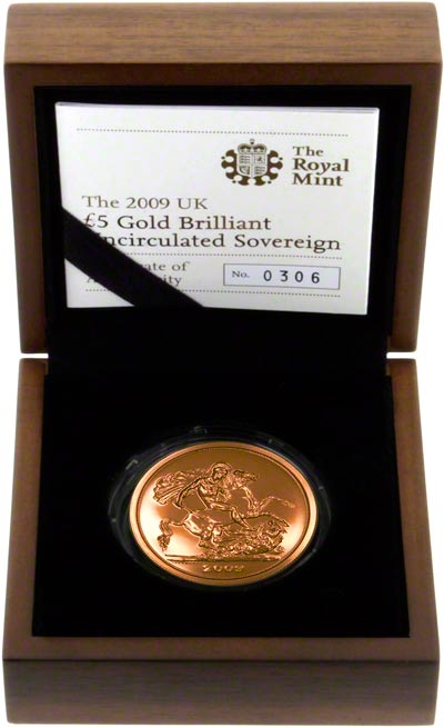 2009 Brilliant Uncirculated Five Pound Gold Coin in Presentation Box