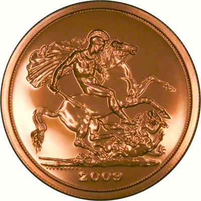 Reverse of the 2009 Brilliant Uncirculated Five Pound Gold Coin
