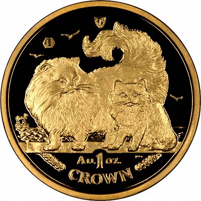 Chinchilla Cat and Her Kitten on Reverse of  2009 Manx Ounce Gold Crown